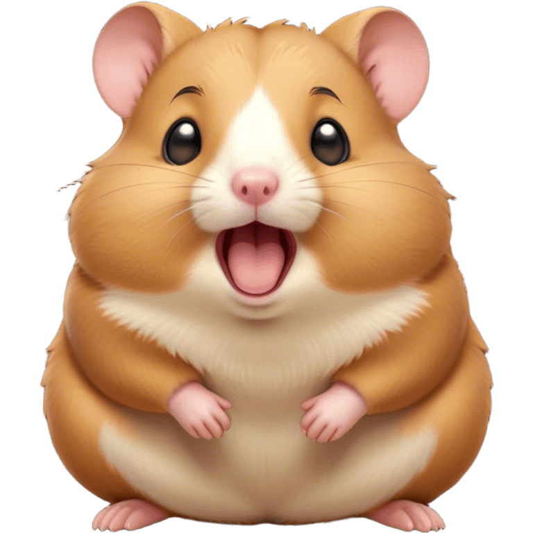 Cinematic Cute Yawning Brown Hamster Portrait Emoji, Head tilted slightly with a dramatic, wide-open yawn, showcasing a smooth, rich brown fur with tiny droopy ears, round dark eyes barely open in drowsy contentment, Simplified yet irresistibly adorable features, highly detailed, glowing with a soft, cozy glow, high shine, relaxed yet expressive, stylized with a touch of whimsy, bright and endearing, soft glowing outline, capturing the essence of a sleepy yet affectionate hamster, so drowsy it feels like it could stretch out of the screen and curl up for a nap! emoji