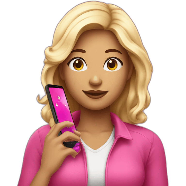 Mulher loira com fone rosa  emoji