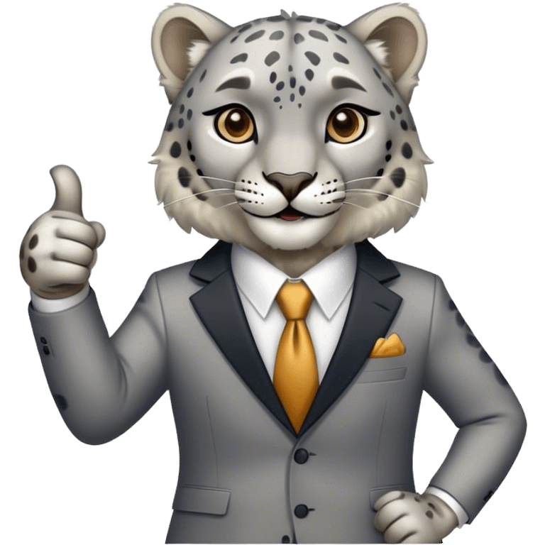 snow leopard in suit shows thumb up emoji