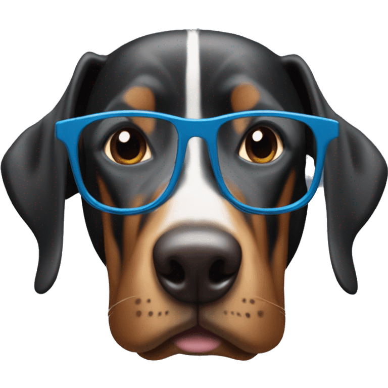 3 dobermans : 1 with round glasses, 1 with square glasses and blue eyes, 1 with big lips emoji