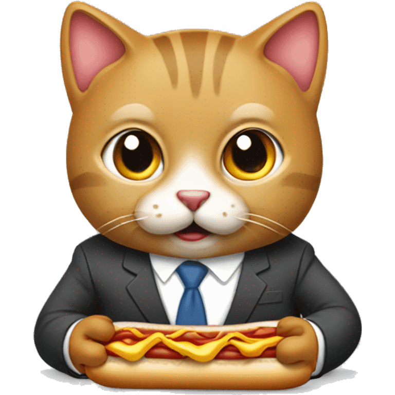 cat in business suit eating hotdog emoji