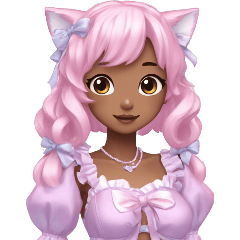 Shiny Blushing Cute Kawaii Beautiful Pastel Lolita Anime Catgirl Trending Style Cottagecore Pastelcore  full body emoji