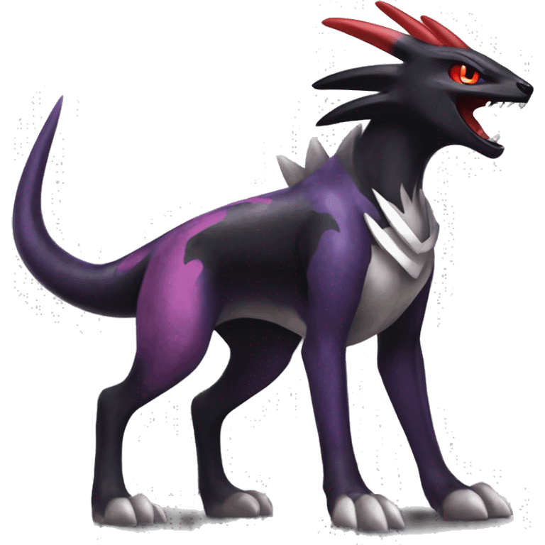 Black Cool Edgy Nargacuga-Houndoom-Garchomp-Noivern Fakémon  with White and Red and purple and black Edgy markings emoji