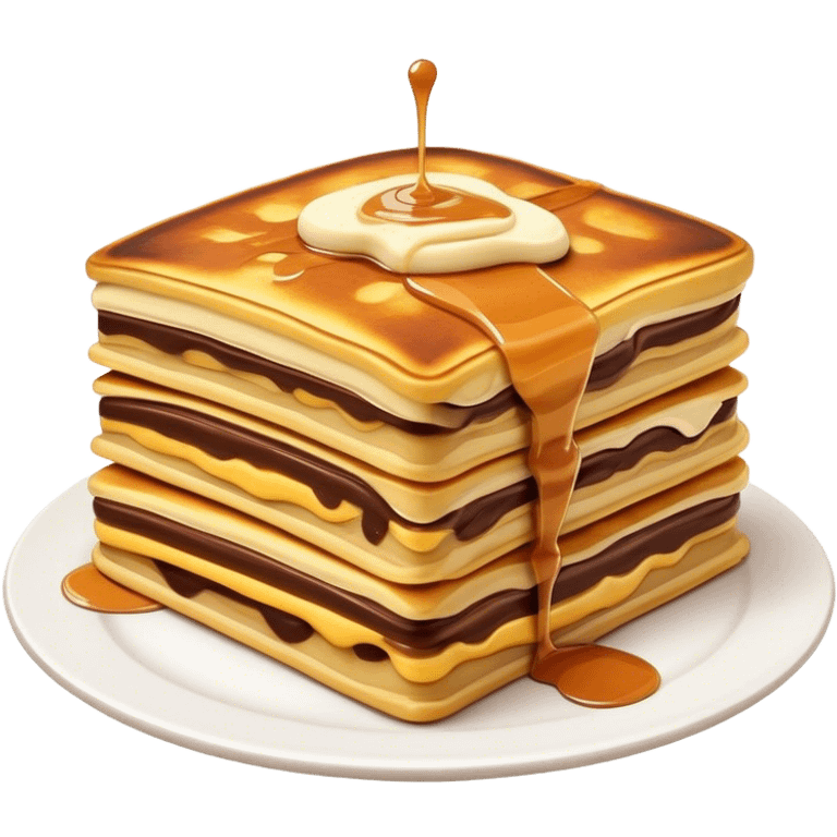 Cinematic Realistic Martabak Manis Dessert Emoji, depicted as a thick, sweet pancake filled with chocolate, cheese, and condensed milk rendered with detailed textures and vibrant, indulgent lighting. emoji