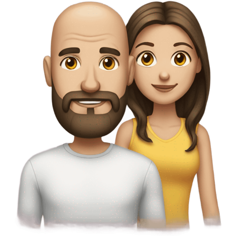 Bald man with brunette beard and brunette girl long hair emoji