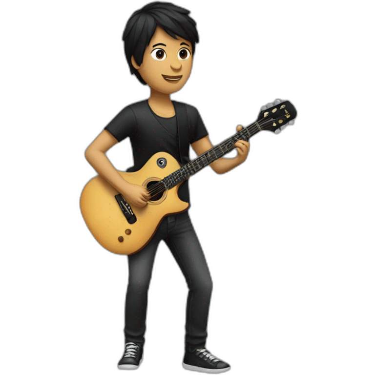 Guitar coach dark short hair playing a black guitar emoji