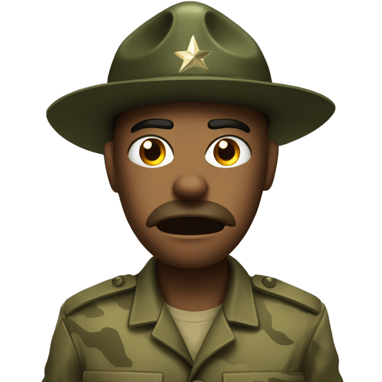 drill sergeant character wearing a classic sergeant hat and a camouflage army shirt. The character should have an angry intense expression. full torso emoji