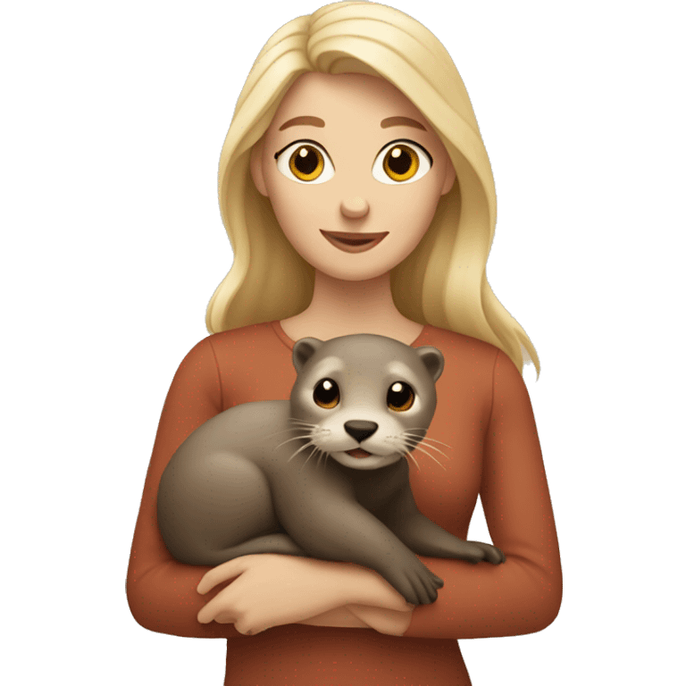 blonde woman holding a otter emoji