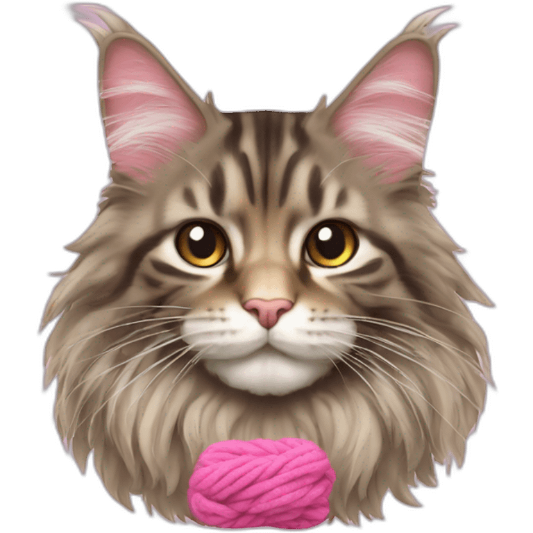 Cat Maine Coon with pink wool emoji