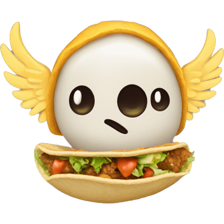 a taco with wings and a halo emoji