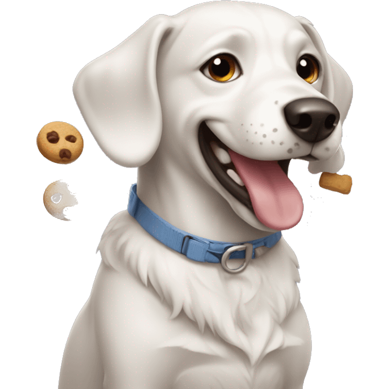 Dog smiling with treat emoji