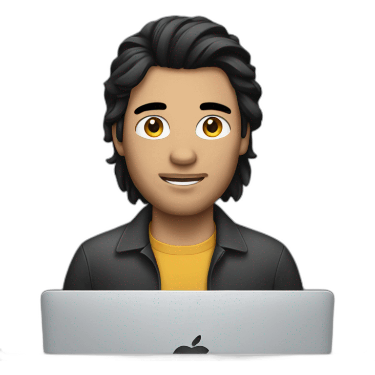 men with black hair working on a mac emoji