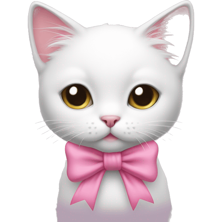 cute white cat wearing a pink bow emoji