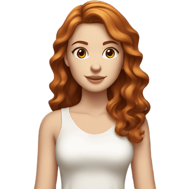 full body pretty white girl with medium length reddish brown wavy hair with honey colored eyes and long lashes emoji