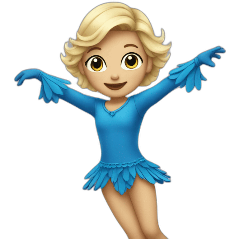 little blonde girl dancing in a blue bird costume emoji