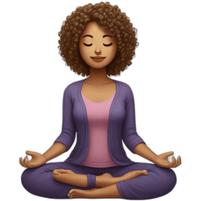 curly hair girl doing meditation emoji