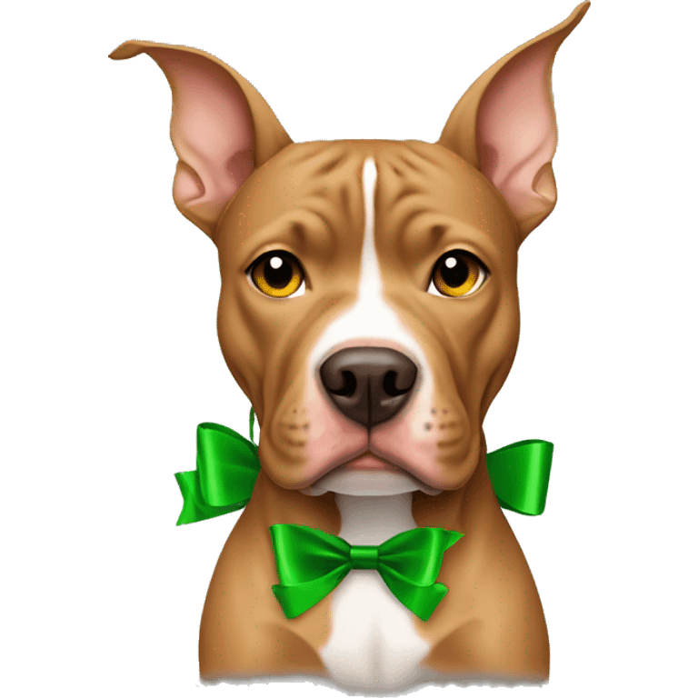 Light brown pitbull with ears cut and green bows emoji