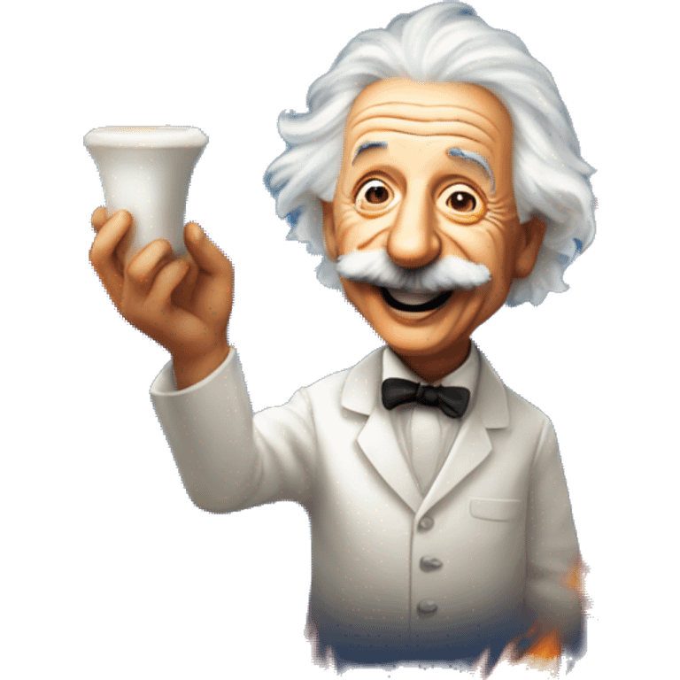 happy albert einstein holds flame emoji in his hand emoji