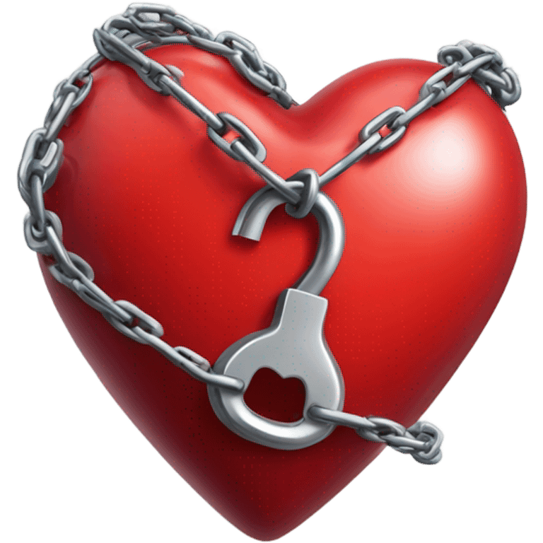 a  single red glossy heart, with a single chain and padlock wrapped around it emoji