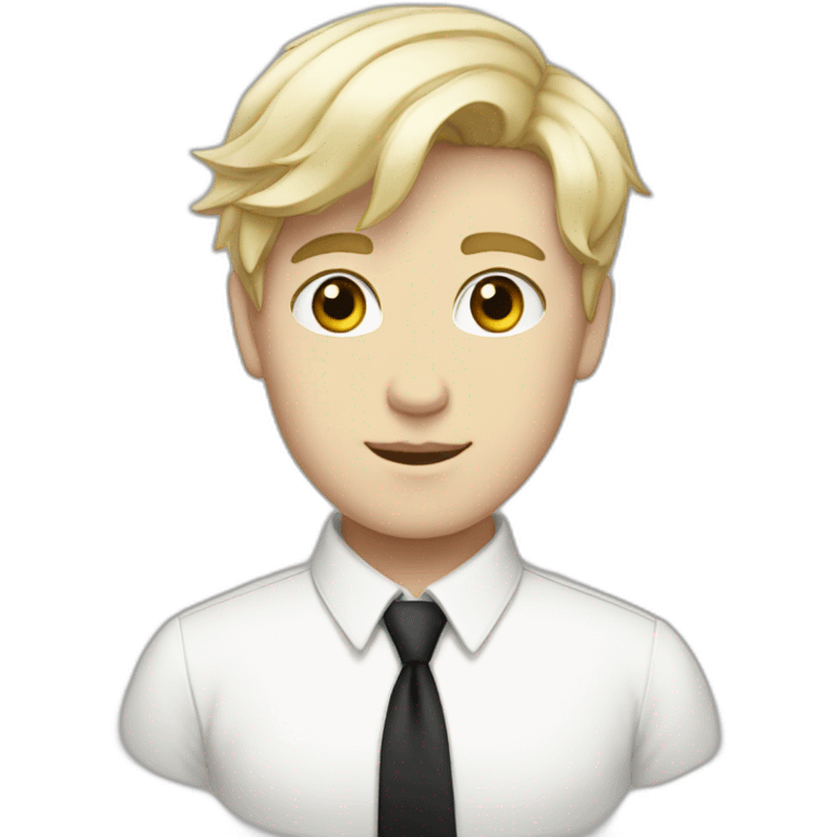 androgynous white boy bang black hair white short black tie emoji