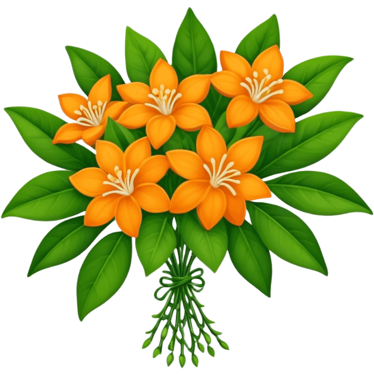 big bouquet Orange Jasmine, luxuriant, stem, leaf emoji