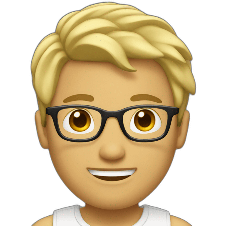 Blonde with slightly wavy short hair, glasses and a little goatee emoji