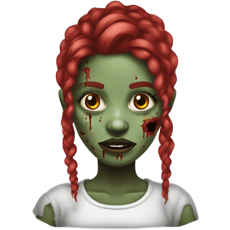 Menina zumbi de cabelo enrolado vermelho emoji