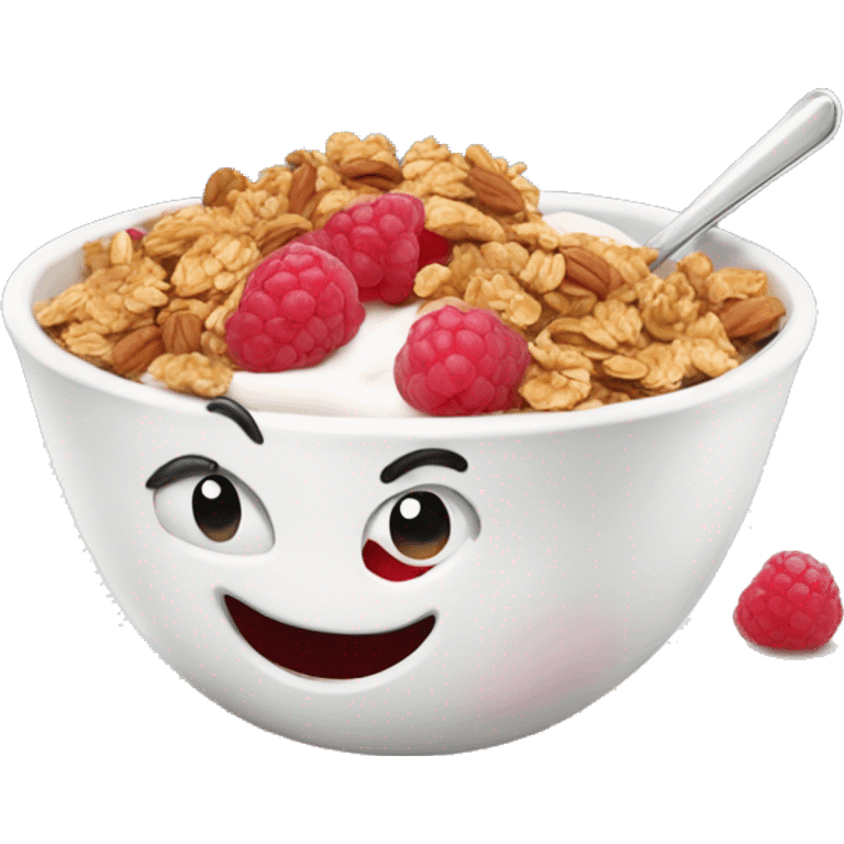 Cartoony Yogurt bowl with raspberries and granola emoji