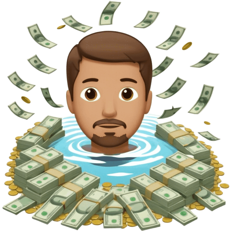 Man with short brown hair and a goatee swimming and a pile of money emoji