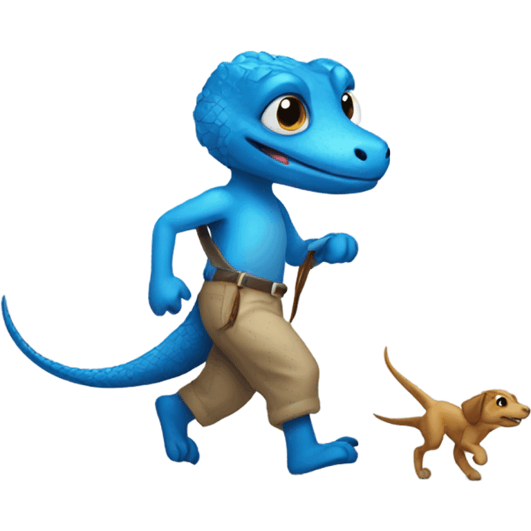 blue lizard walking a dog emoji