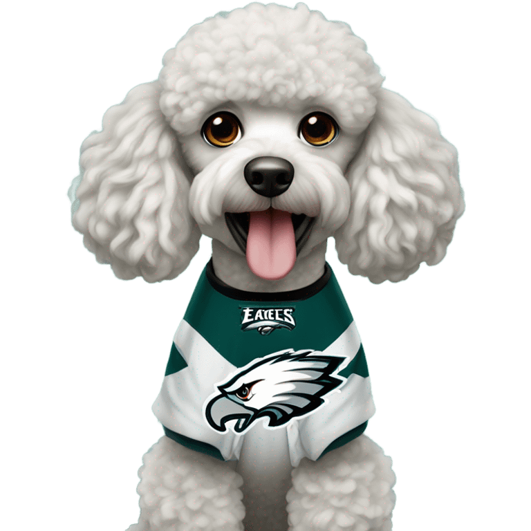 Poodle wearing an eagles jersey emoji