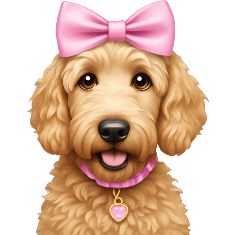 golden doodle with pink bow emoji