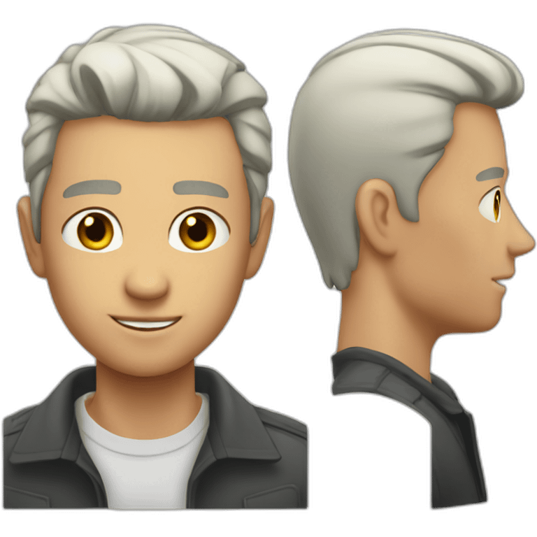 Chad face, jaw line, white hair, ear ring, young man emoji