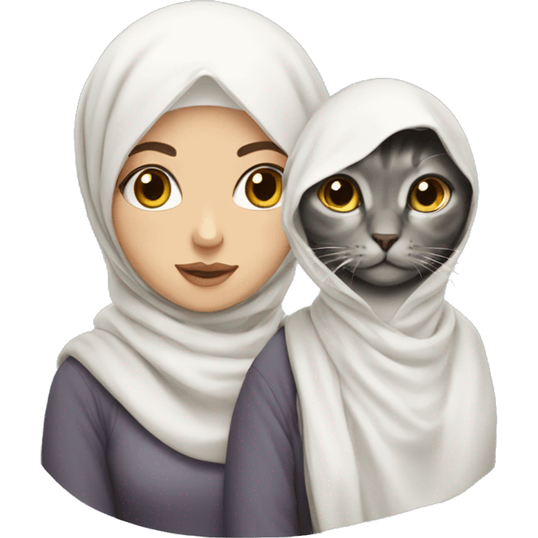 white hijab girl with cat emoji