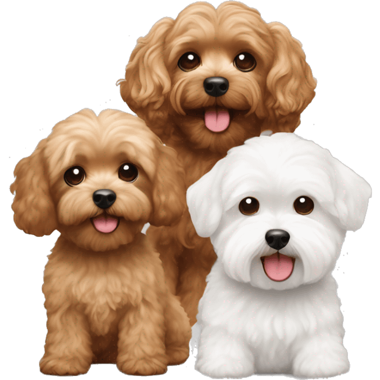 Brown maltipoo & white maltipoo & short haired white man & long red hair white woman emoji