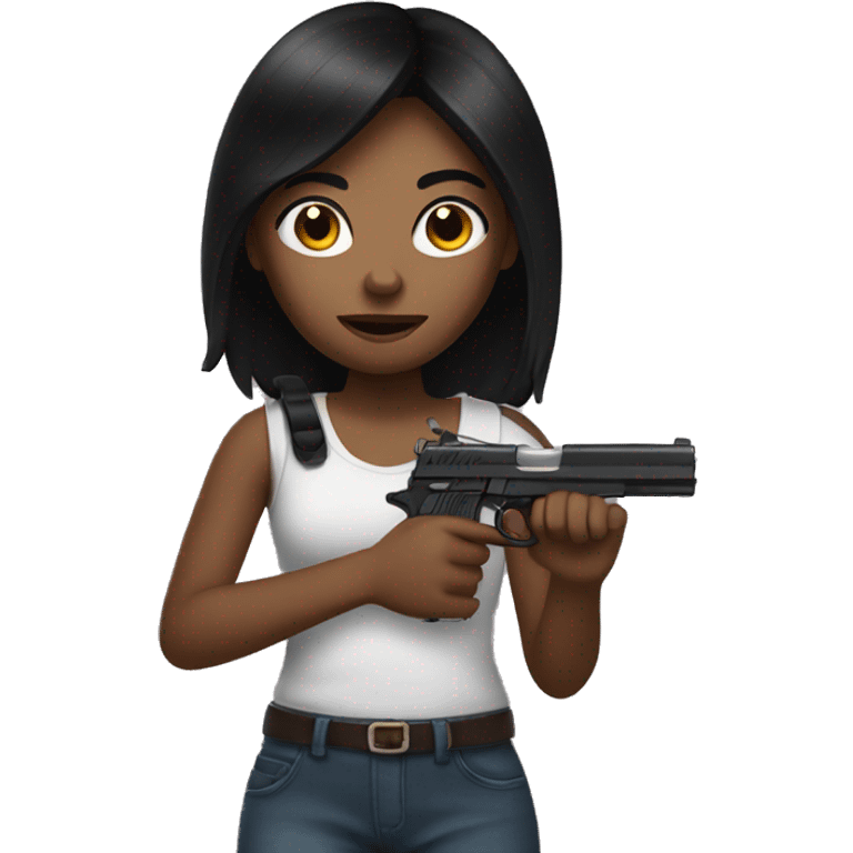 Black haired girl holding gun emoji