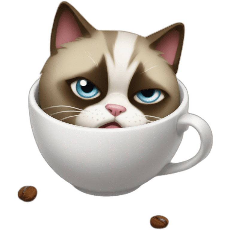 grumpy cat drops a coffee mug on the floor emoji