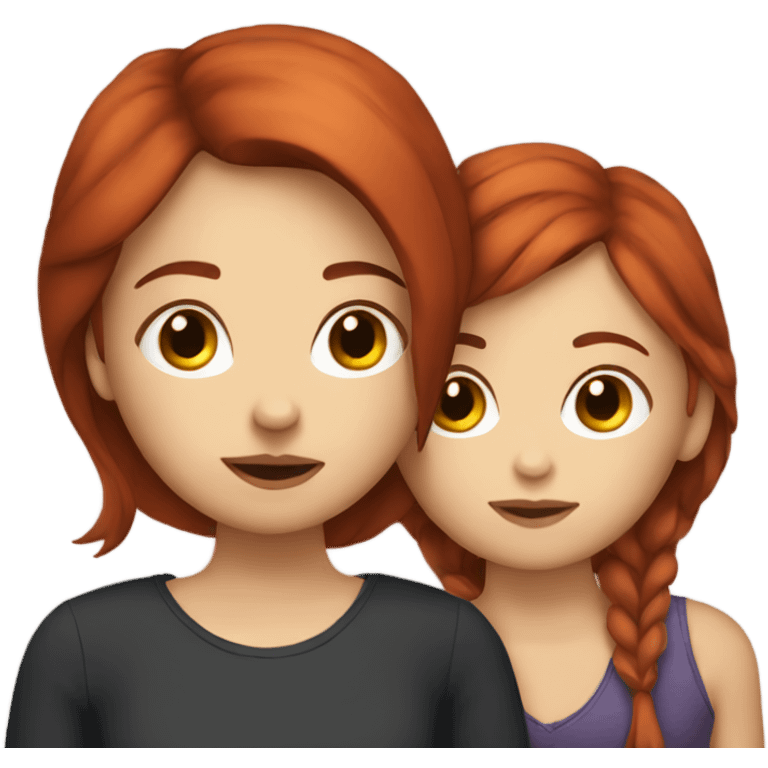 A girl with brown hair kissing a girl with red hair  emoji