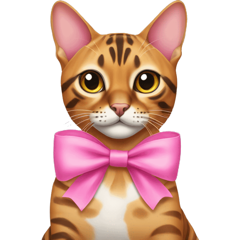 bengal cat with a pink bow around her neck emoji