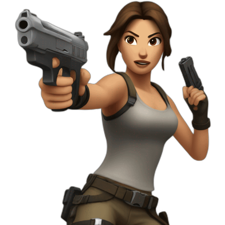 Jumping Lara Croft with gun  emoji