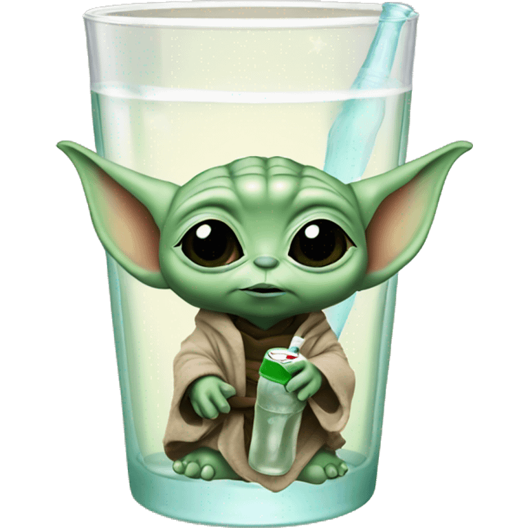 baby Yoda drinking soda glass bottle emoji