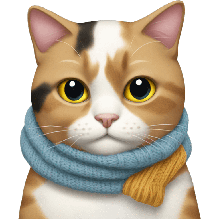 Fat Calico cat wearing a knit scarf emoji