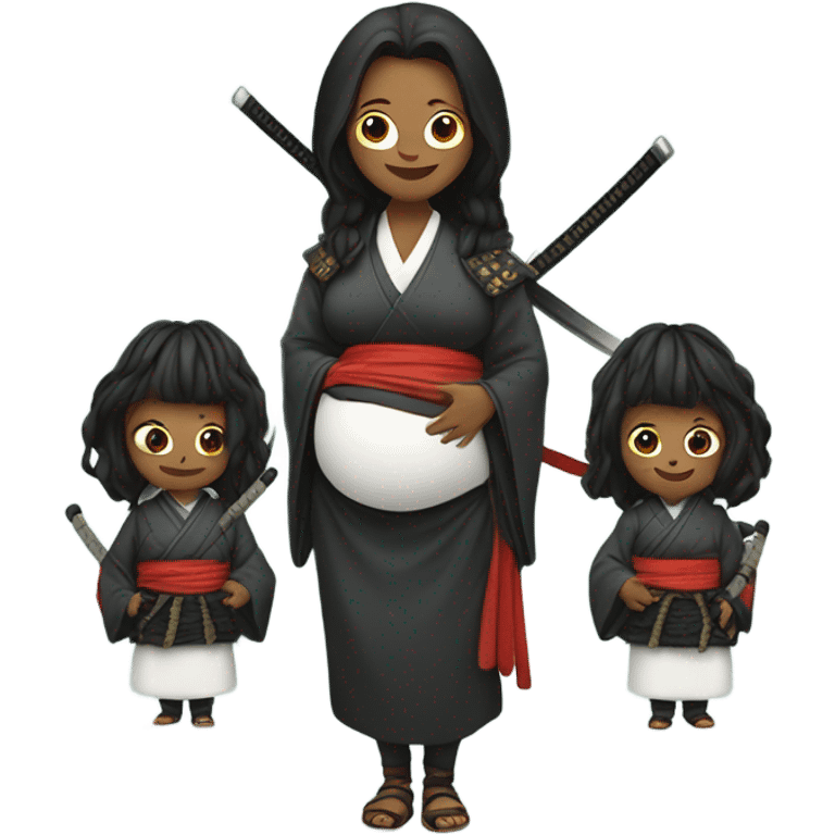 Very pregnant woman pregnant woman with triplets dressed as samurai emoji