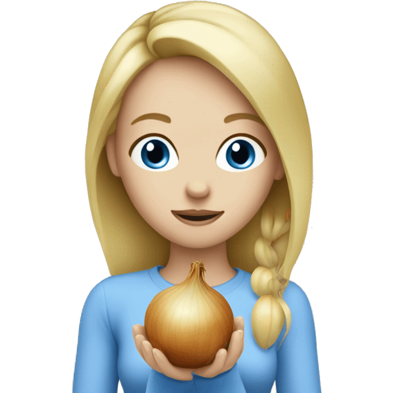 blonde girl blue eyes eating onion emoji