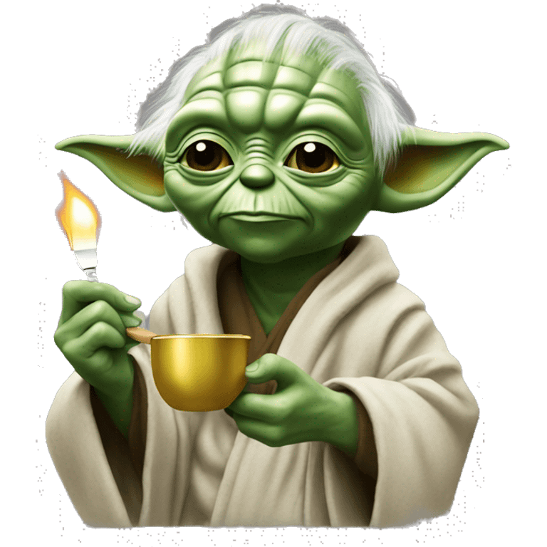 Yoda heating a spoon with a zippo  emoji