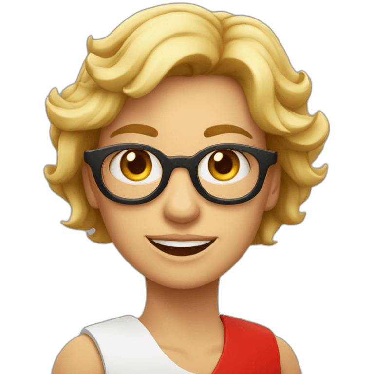 Leona mayor, rubia canosa, con lentes muy Rojo redondos, alegre emoji