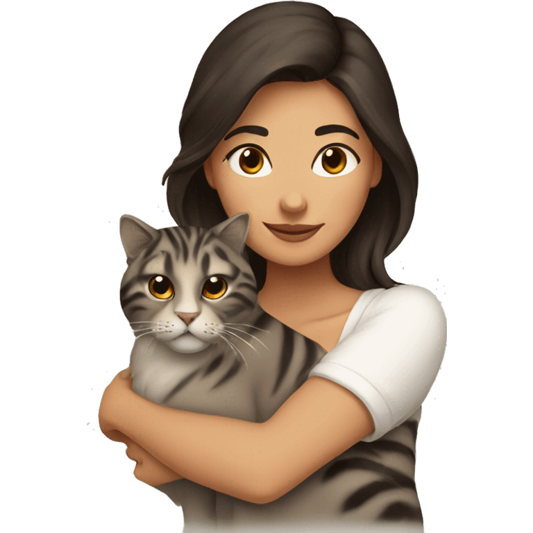 Brunette woman hugging a Himalayan cat tiger emoji