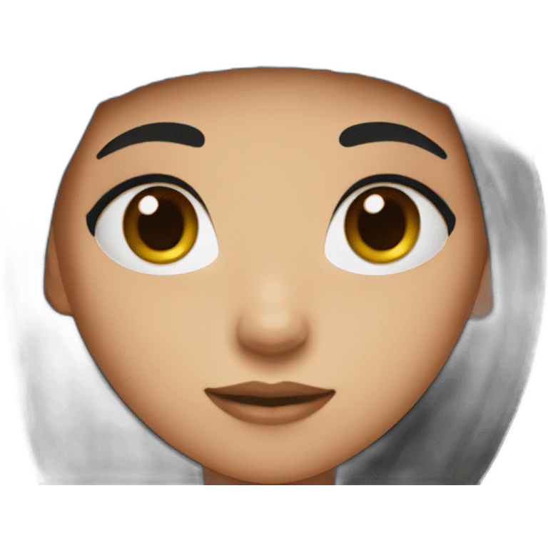 A girl with black hair and big eyes and a purple beanie emoji