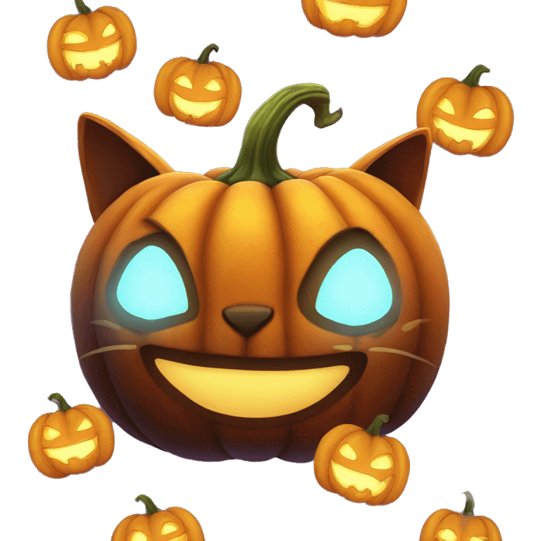 Glowing pumpkin with cat emoji