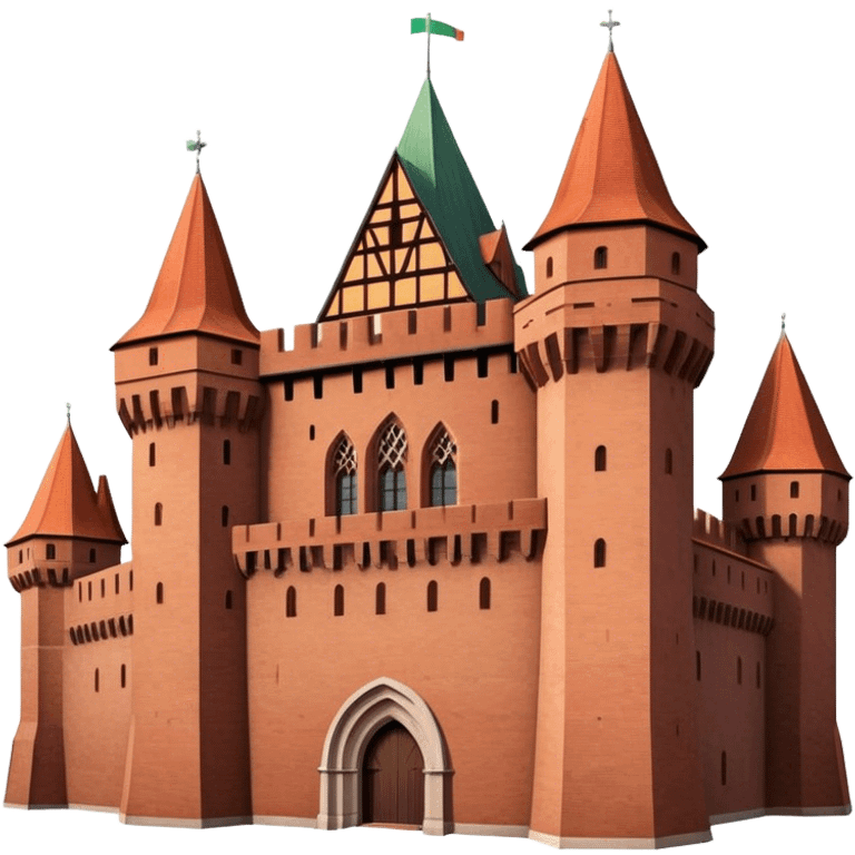 Cinematic Realistic Malbork Castle Landmark Emoji, depicted as an imposing medieval fortress rendered with rich detail and dramatic, historic lighting. emoji